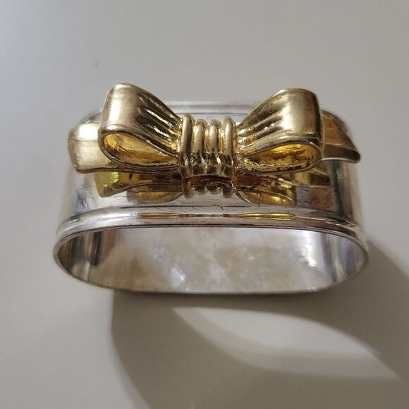 Silver Plated Napkin Ring With Gold Plated Bows Set Of 12 - Picture 2 of 10